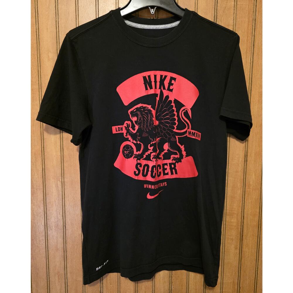Nike Dri-Fit Soccer Shirt Men Sz S Black London MMXIV Winner‎ Stays Short Sleeve